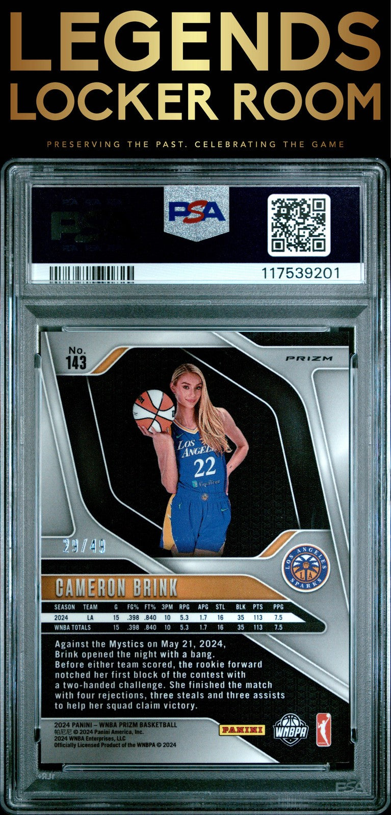2024 Panini Prizm Wnba #143 Cameron Brink Teal Prizm PSA 8