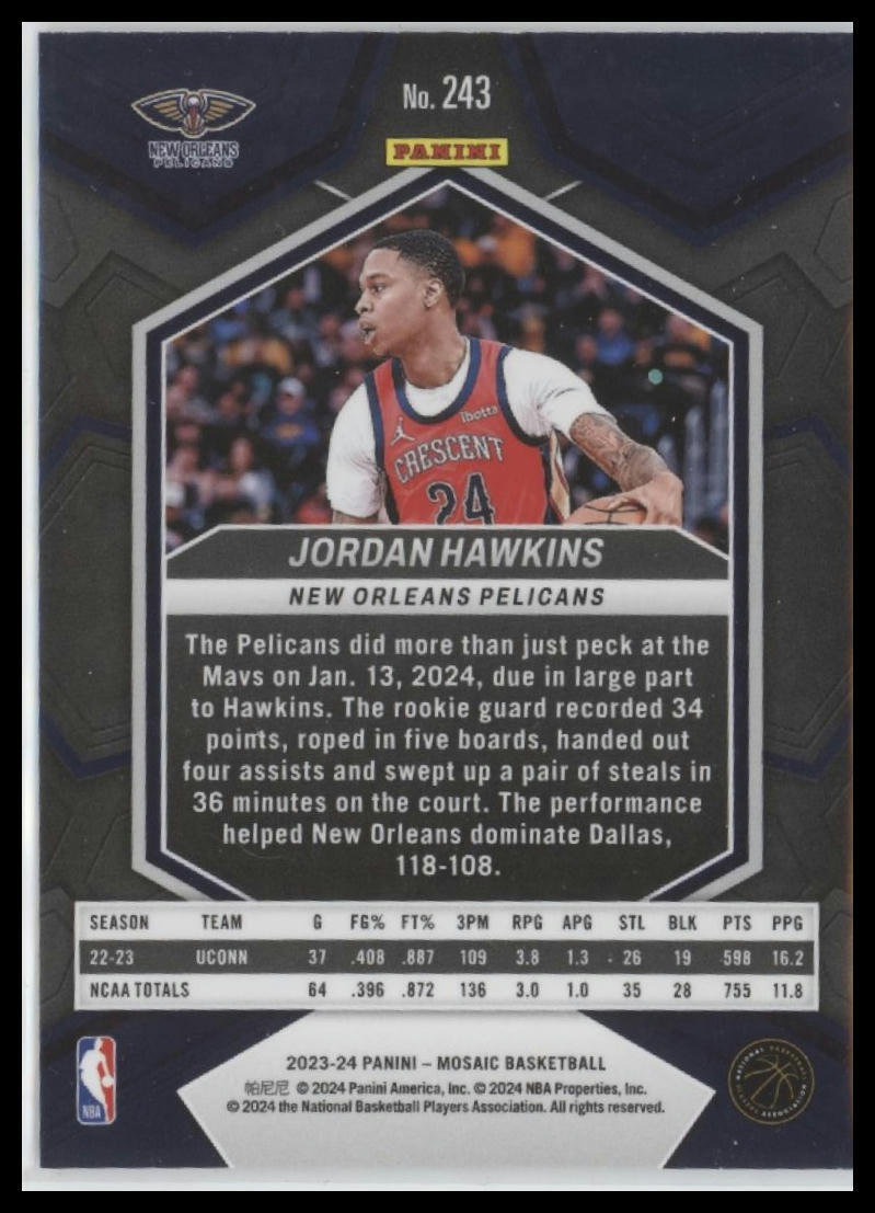 2023-24 Panini Mosaic #243 Jordan Hawkins