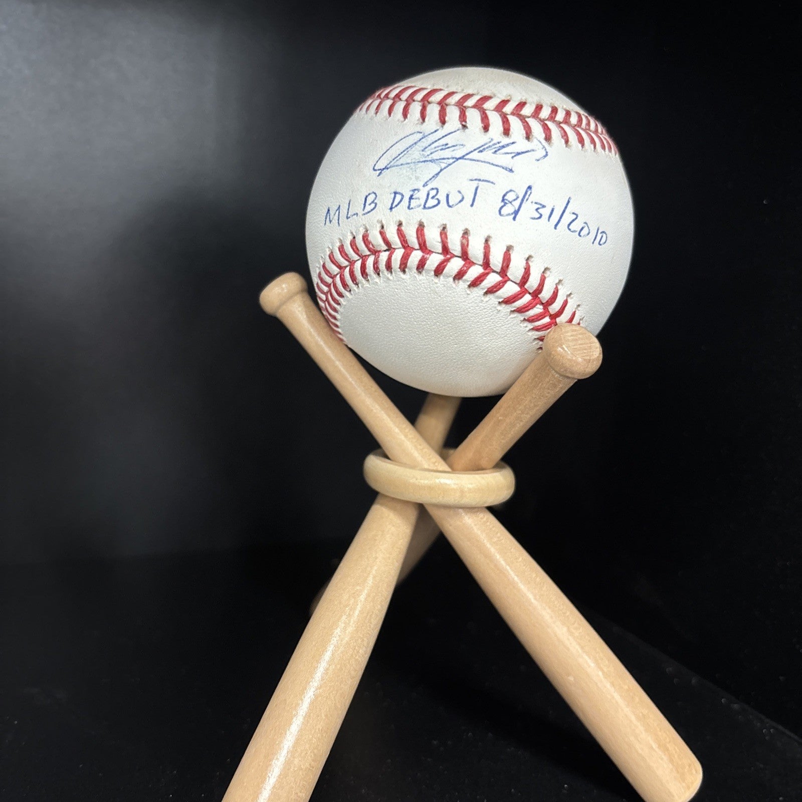 Aroldis Chapman signed Baseball MLB Debut 08/31/2010 Inscription. Smudged!