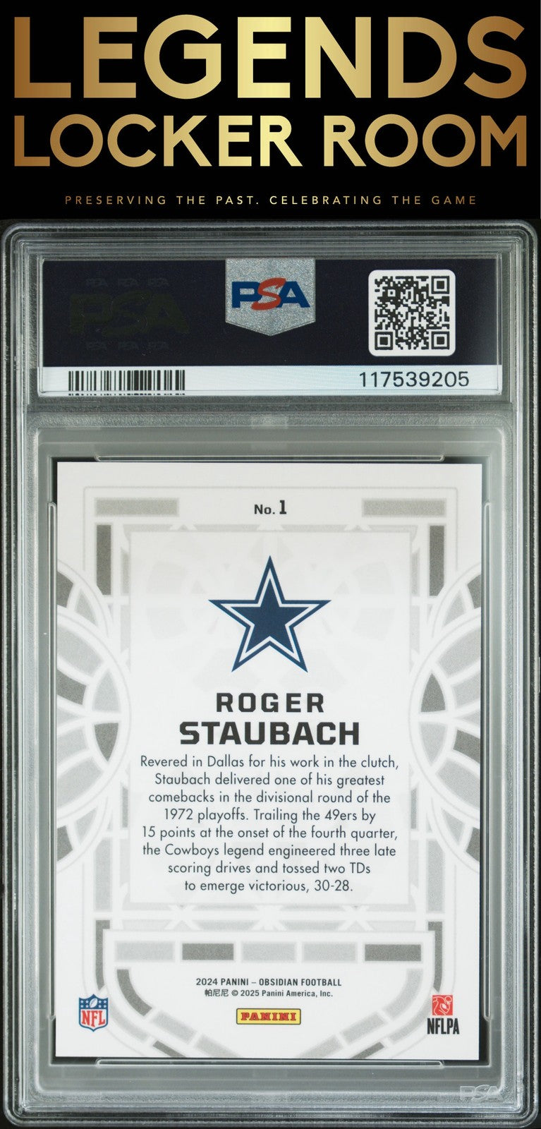 2024 Panini Obsidian Black Stained Glass #1 Roger Staubach PSA 10