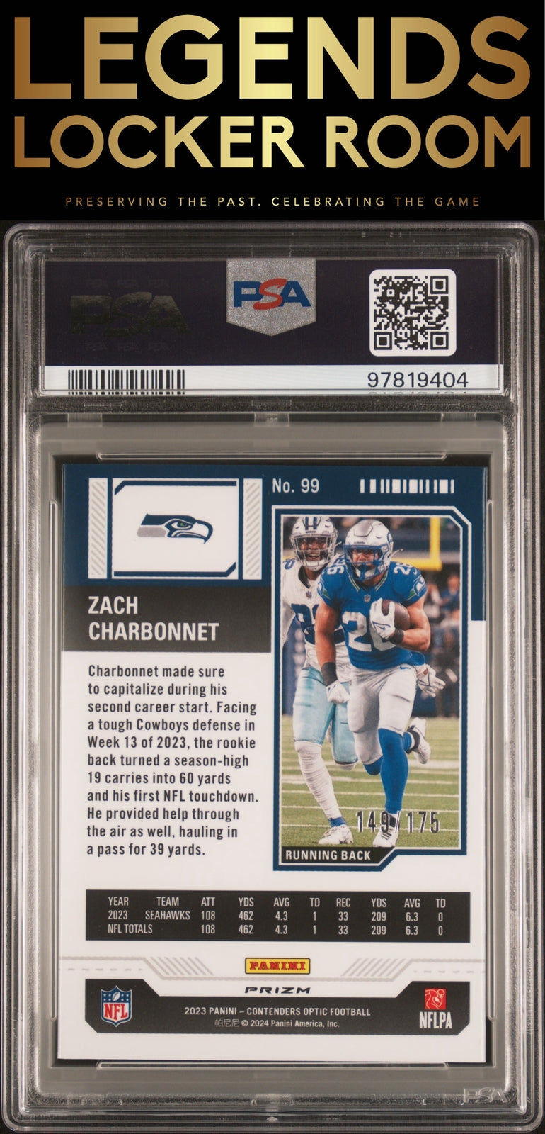 2023 Panini Contenders Optic #99 Zach Charbonnet Red PSA 7