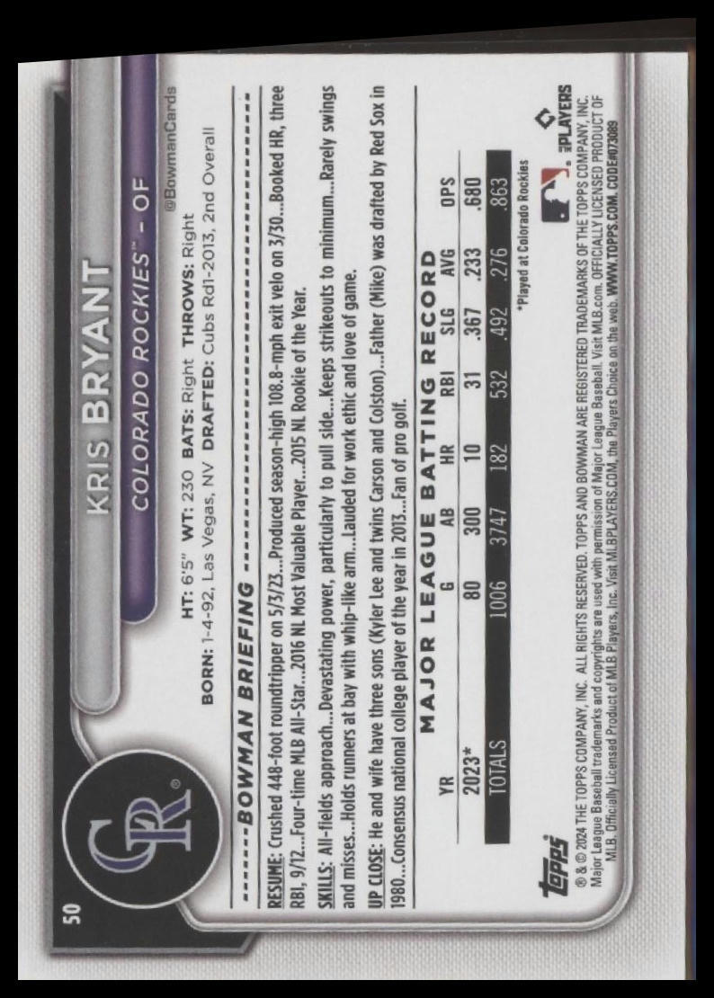 2024 Bowman #50 Kris Bryant