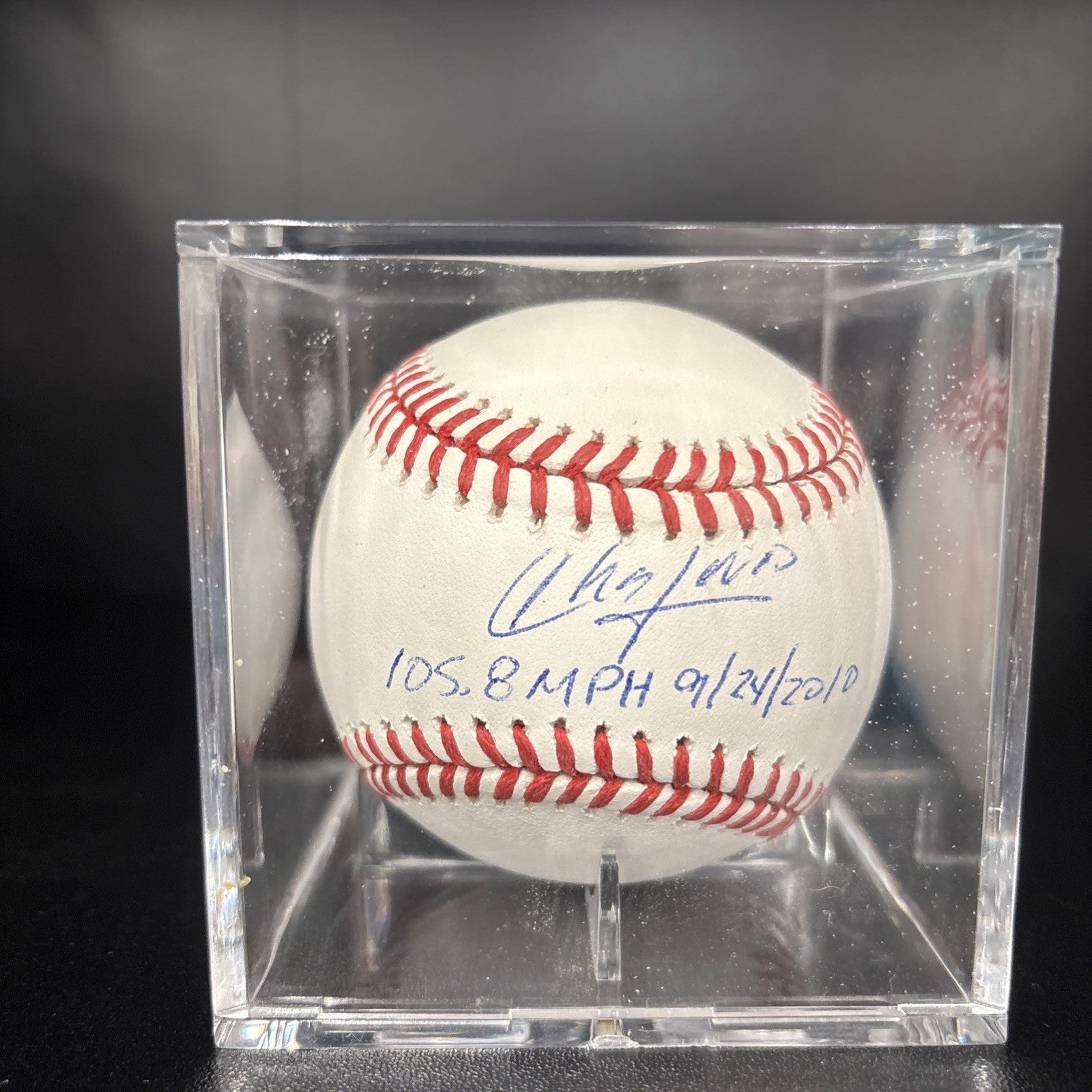 AROLDIS CHAPMAN SIGNED BASEBALL “105.8 MPH 07/24/2010” Inscription JSA