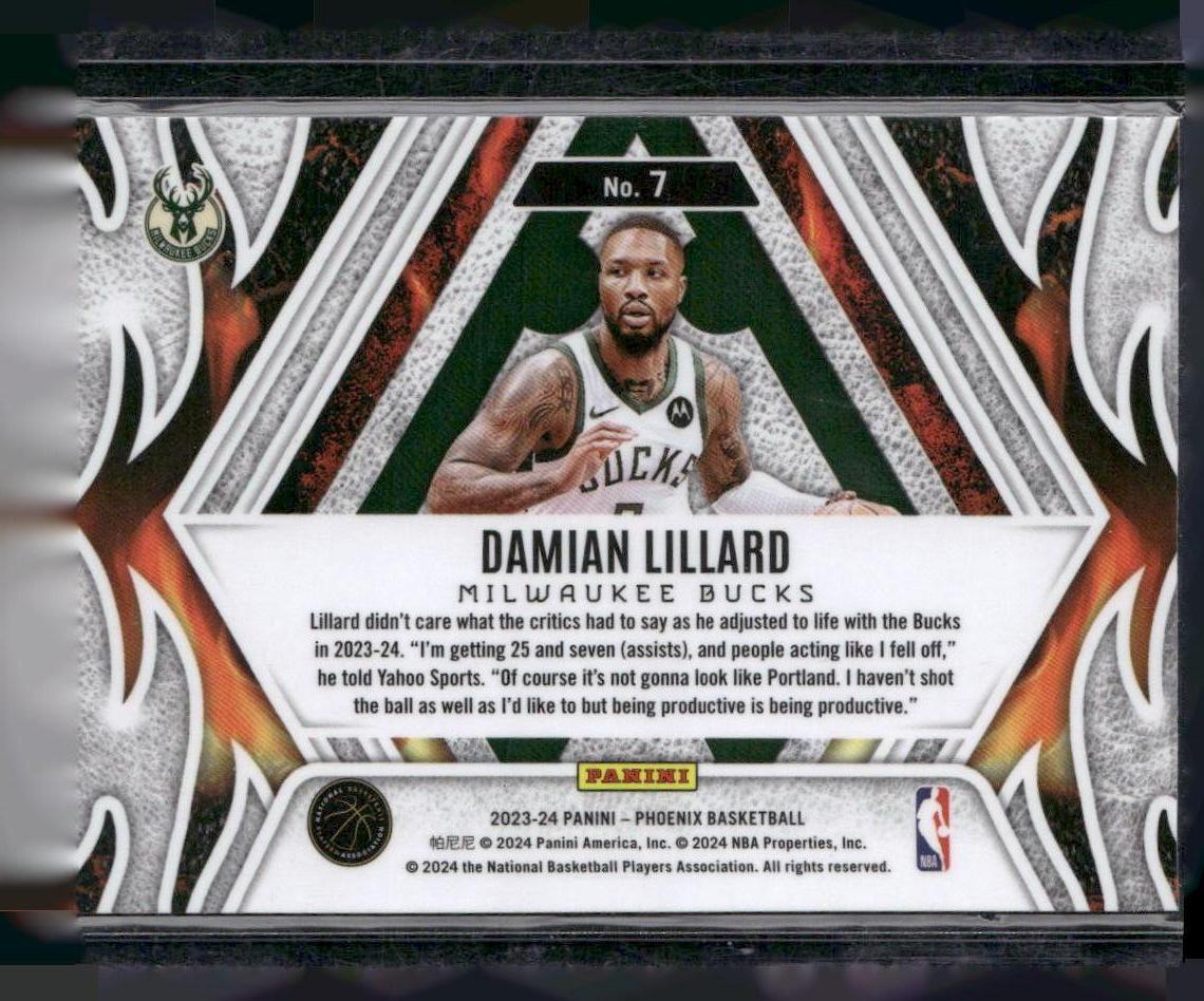 2023-24 Panini Phoenix #7 Damian Lillard Fire Forged