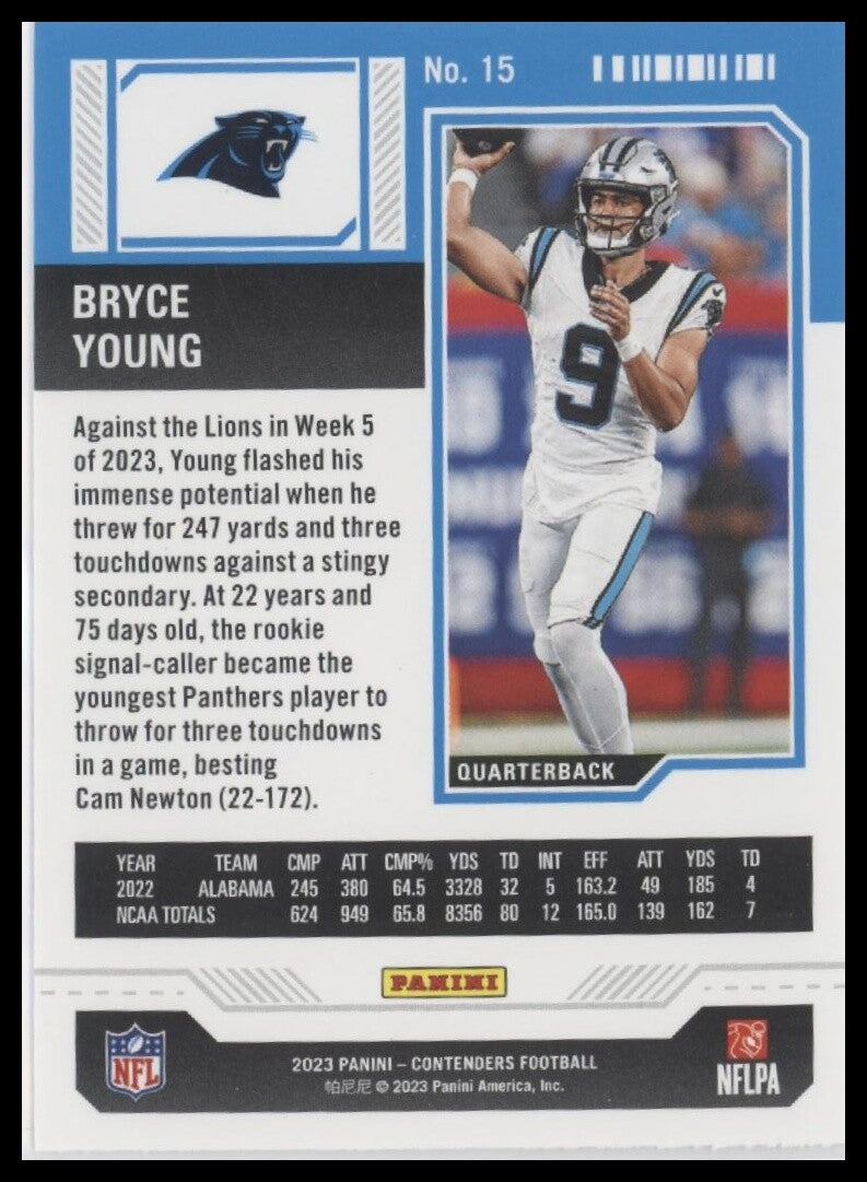 2023 Panini Contenders #15 Bryce Young Season Ticket Retail