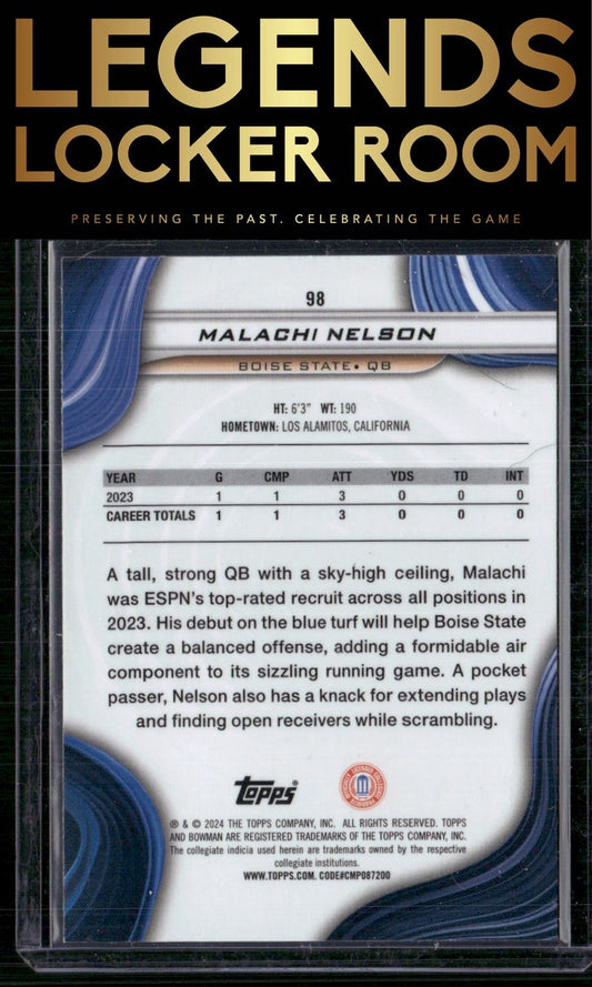 2024 Bowman University Best #98 Malachi Nelson Gold Refractor #/50