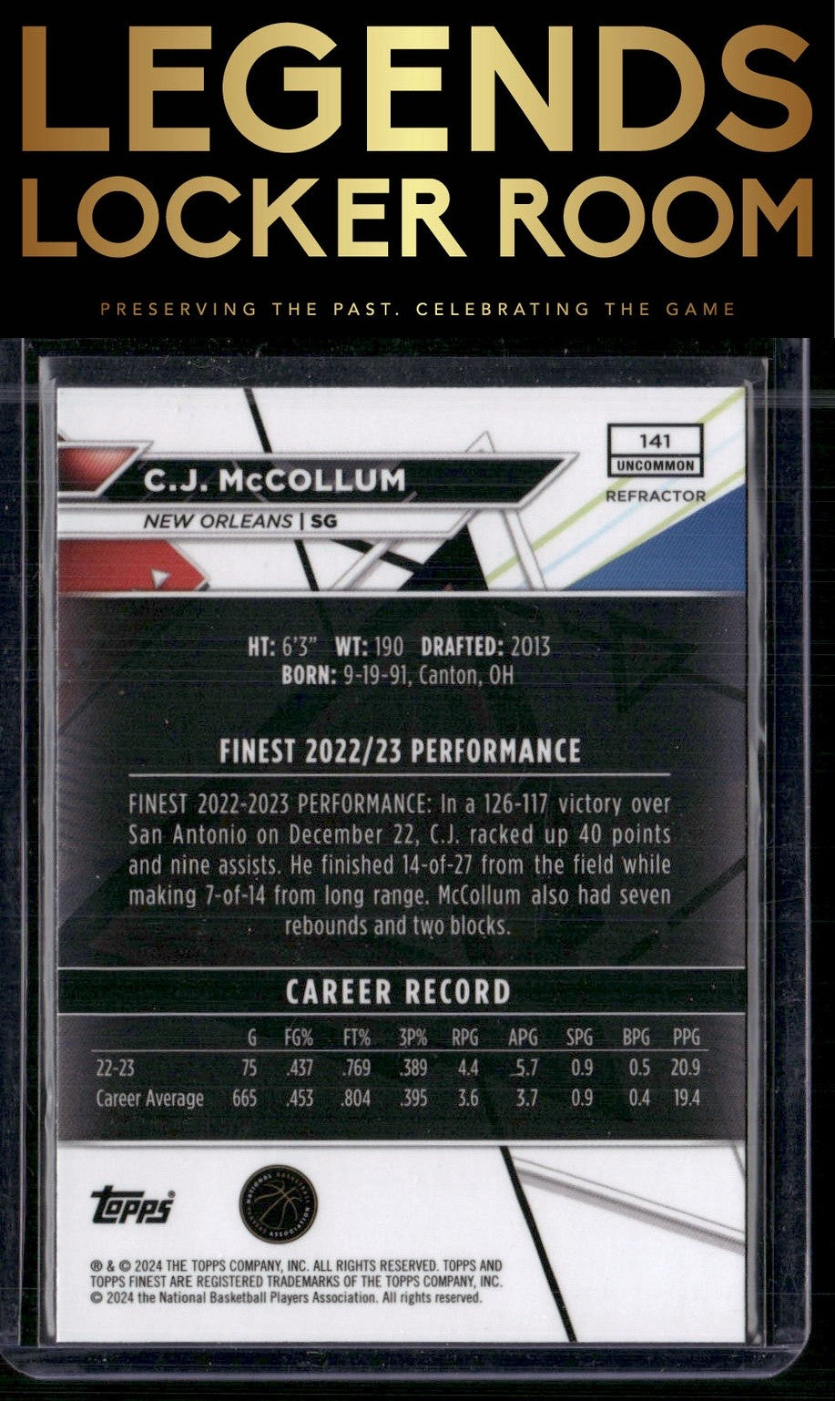 2023-24 Finest #141 C.J. McCollum Refractors