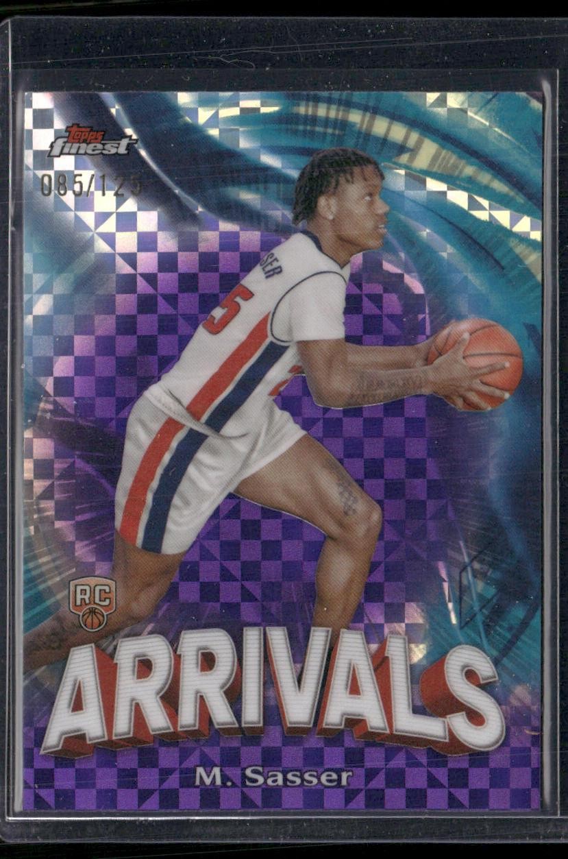 2023-24 Finest #A-25 Marcus Sasser Arrivals Purple Checkerboard Refractors #/125