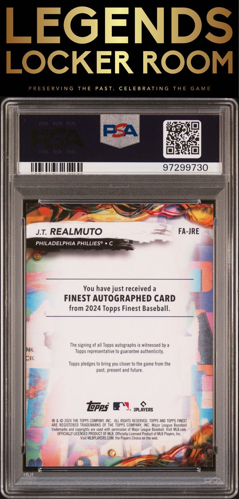 2024 Topps Finest Finest Autographs Jt Realmuto Auto Blue Refractor PSA 10