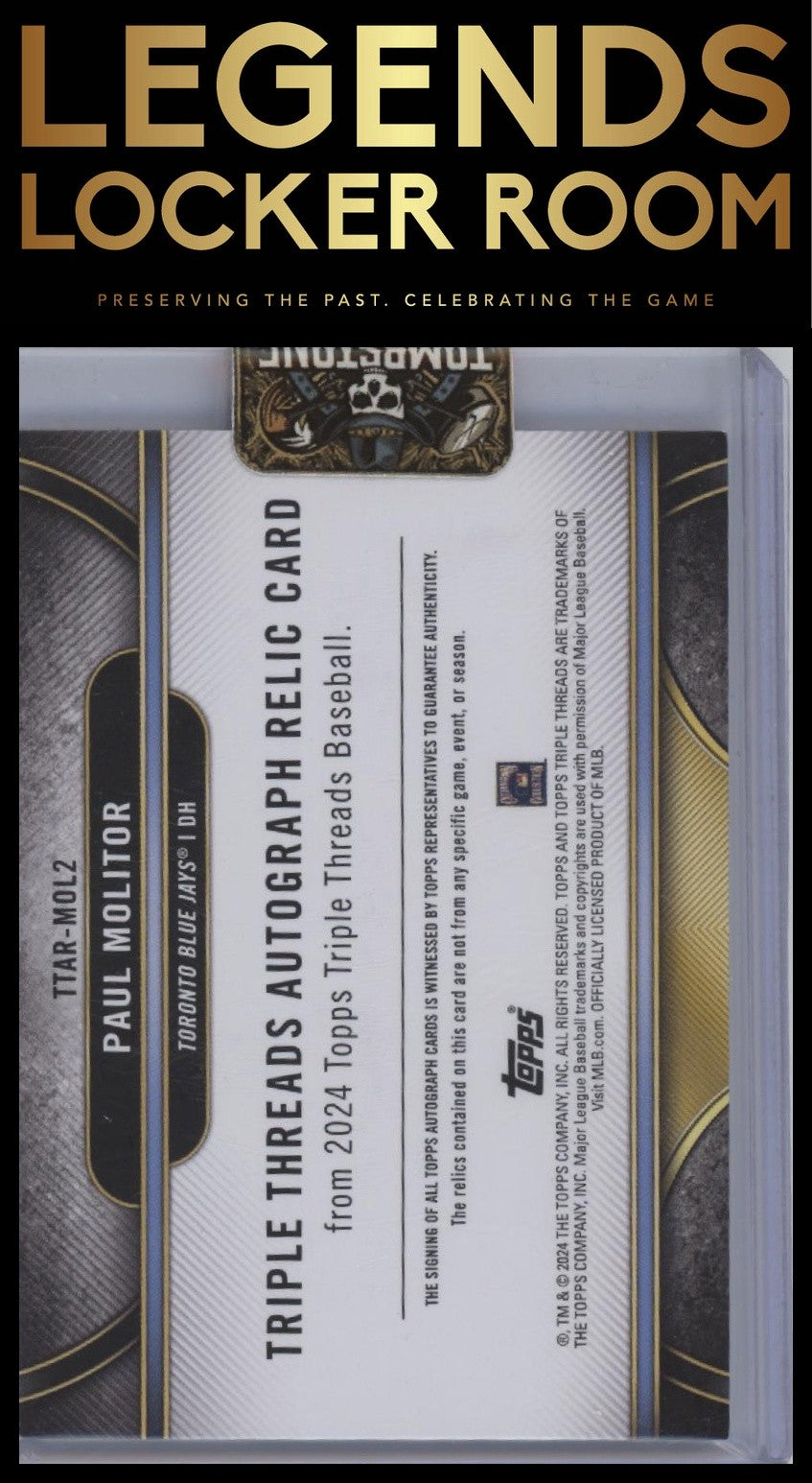 2024 Topps Triple Threads Paul Molitor Triple Threads Auto Relics Gold /9