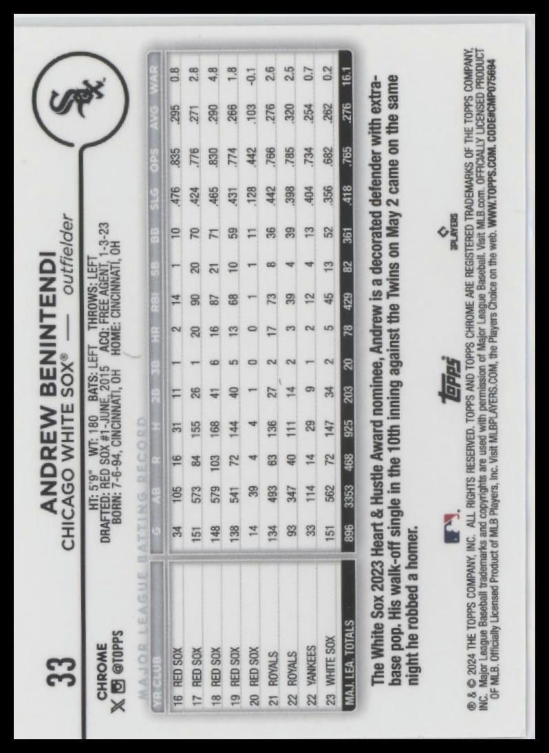 2024 Topps Chrome #33 Andrew Benintendi