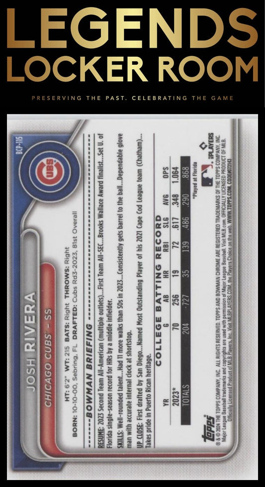 2024 Bowman #BCP-115 Josh Rivera Chrome Prospects