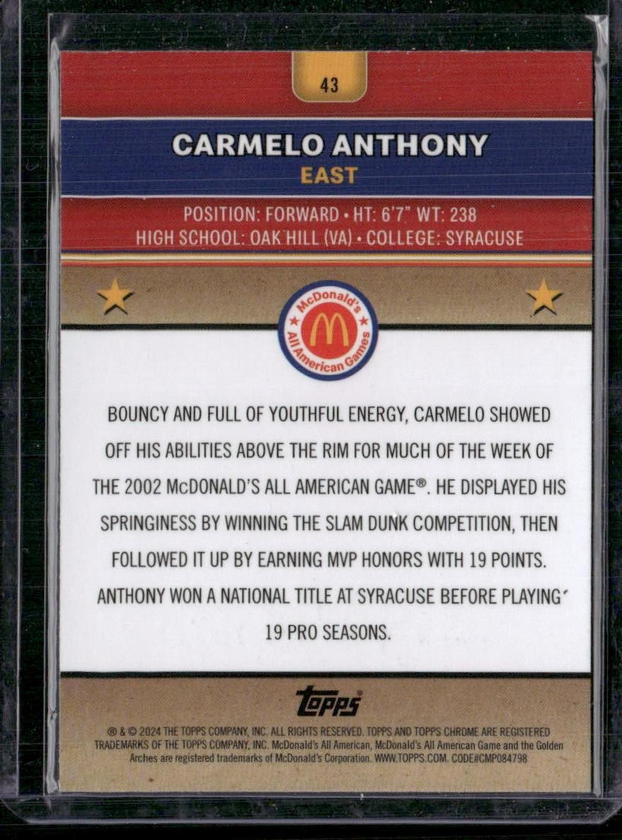 2024 Topps Chrome McDonald's All-American #43 Carmelo Anthony