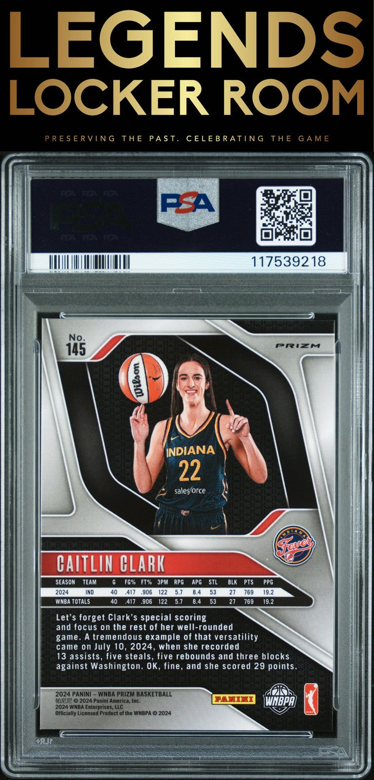 2024 Panini Prizm Wnba #145 Caitlin Clark Silver Prizm PSA 9