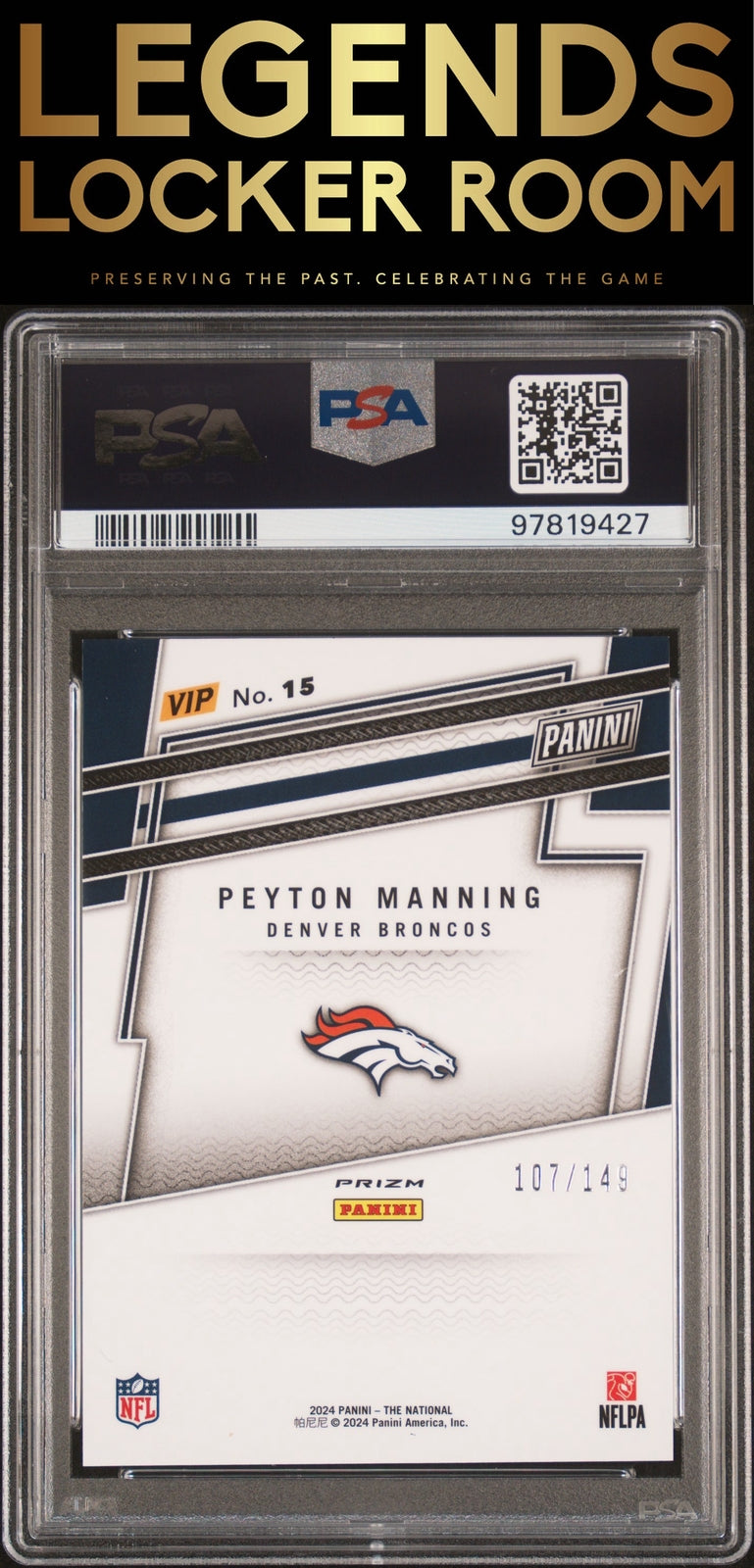 2024 National Sports Convention Vip #15 Peyton Manning Red Sparkle PSA 8