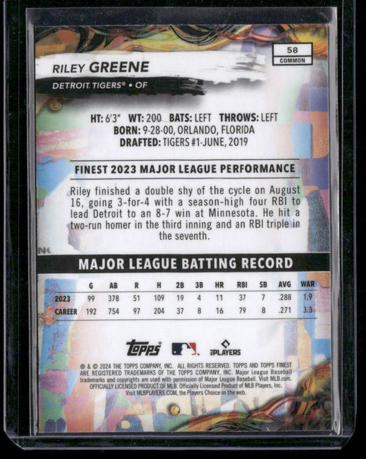 2024 Finest #58 Riley Greene Checkerboard Refractors