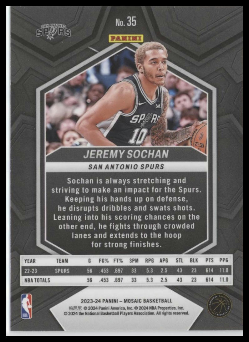 2023-24 Panini Mosaic #35 Jeremy Sochan
