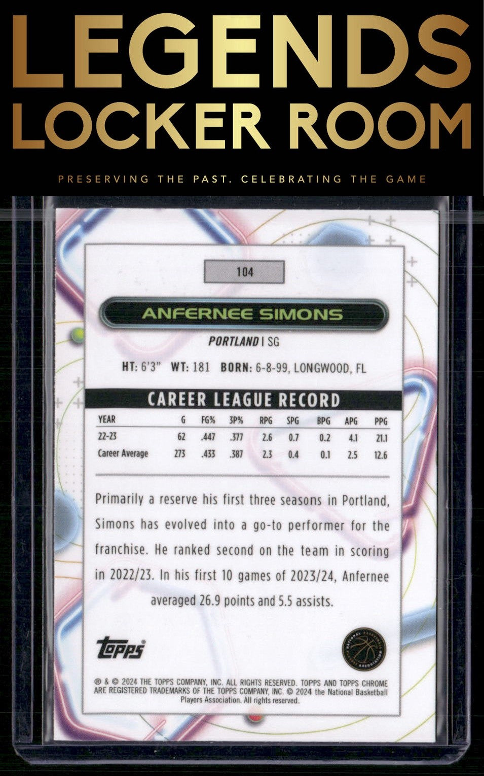 2023-24 Topps Chrome Cosmic #104 Anfernee Simons