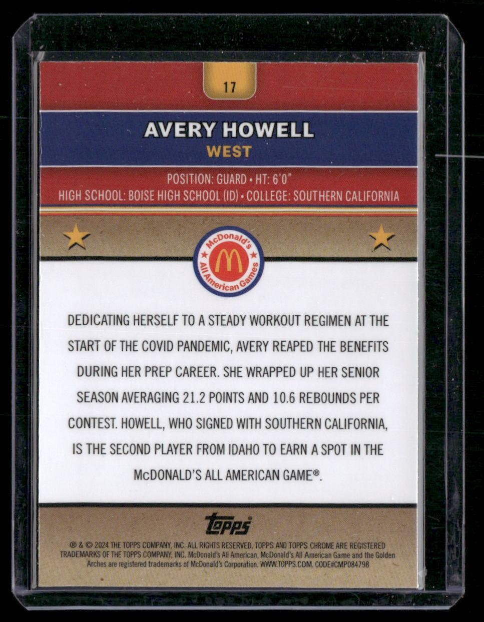 2024 Topps Chrome McDonald's All-American #17 Avery Howell