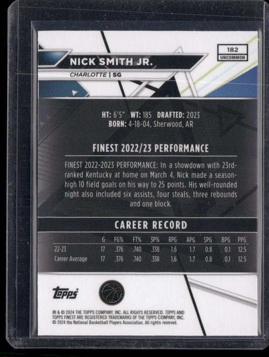 2023-24 Finest #182 Nick Smith JR. Blue Checkerboard Refractors #/75
