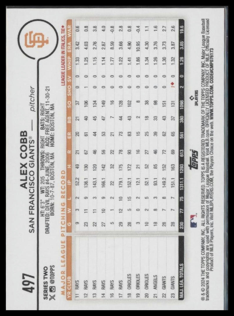 2024 Topps #497 Alex Cobb