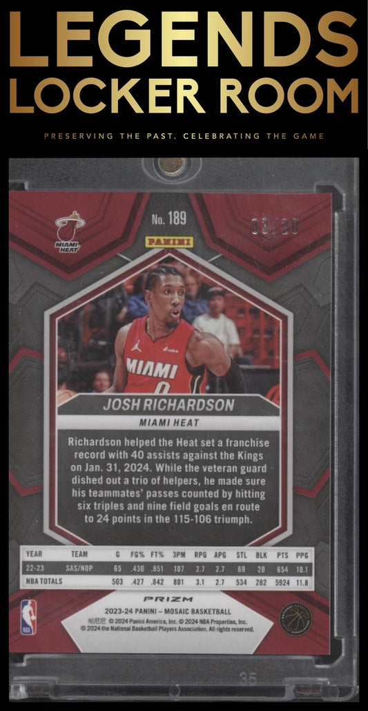 2023-24 Panini Mosaic #189 Josh Richardson Fast Break Pink #/20
