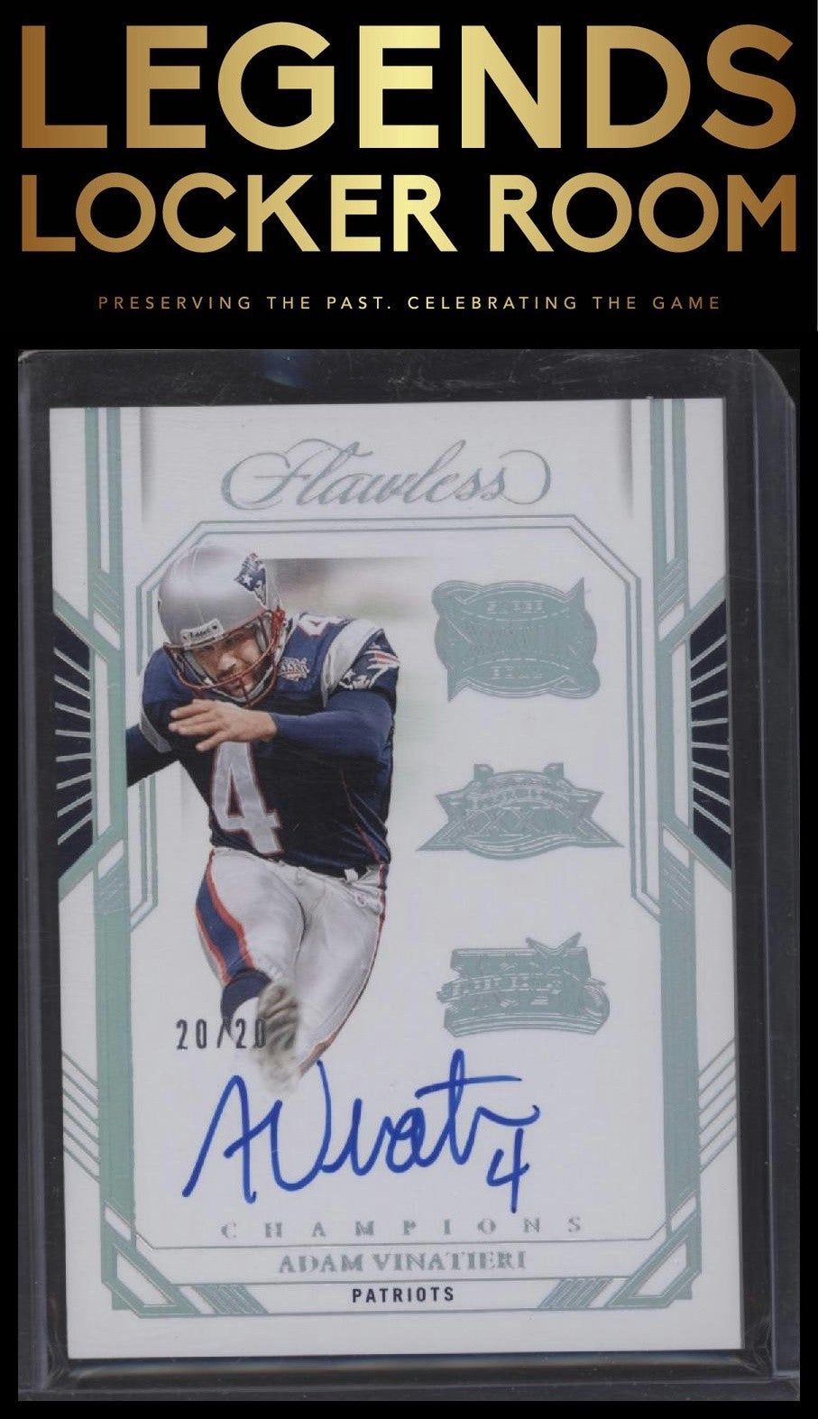 2023 Panini Flawless Adam Vinatieri Champions Signatures Silver 20/20 Bookend!