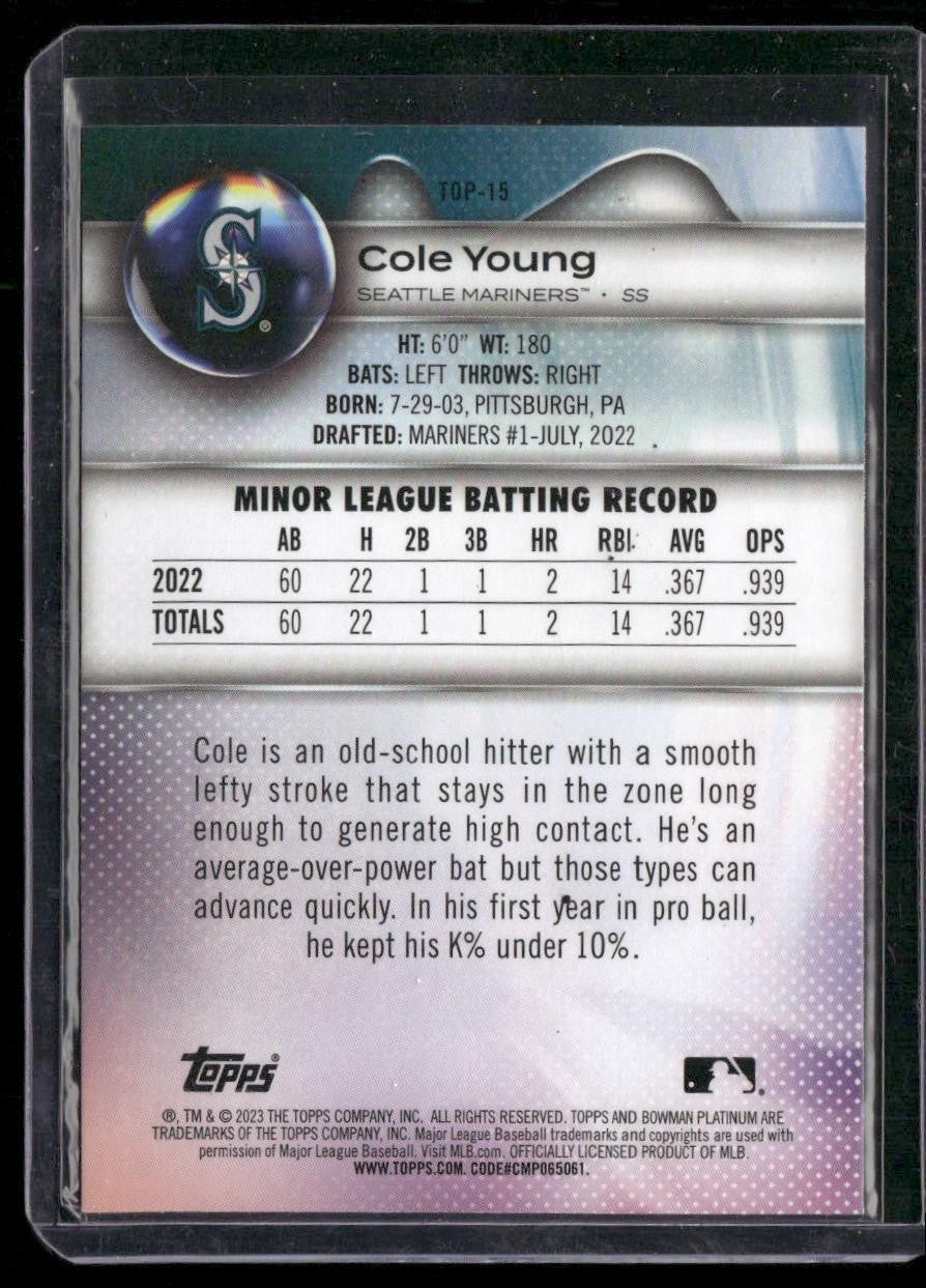 2023 Bowman Platinum #TOP-15 Cole Young Top Prospects