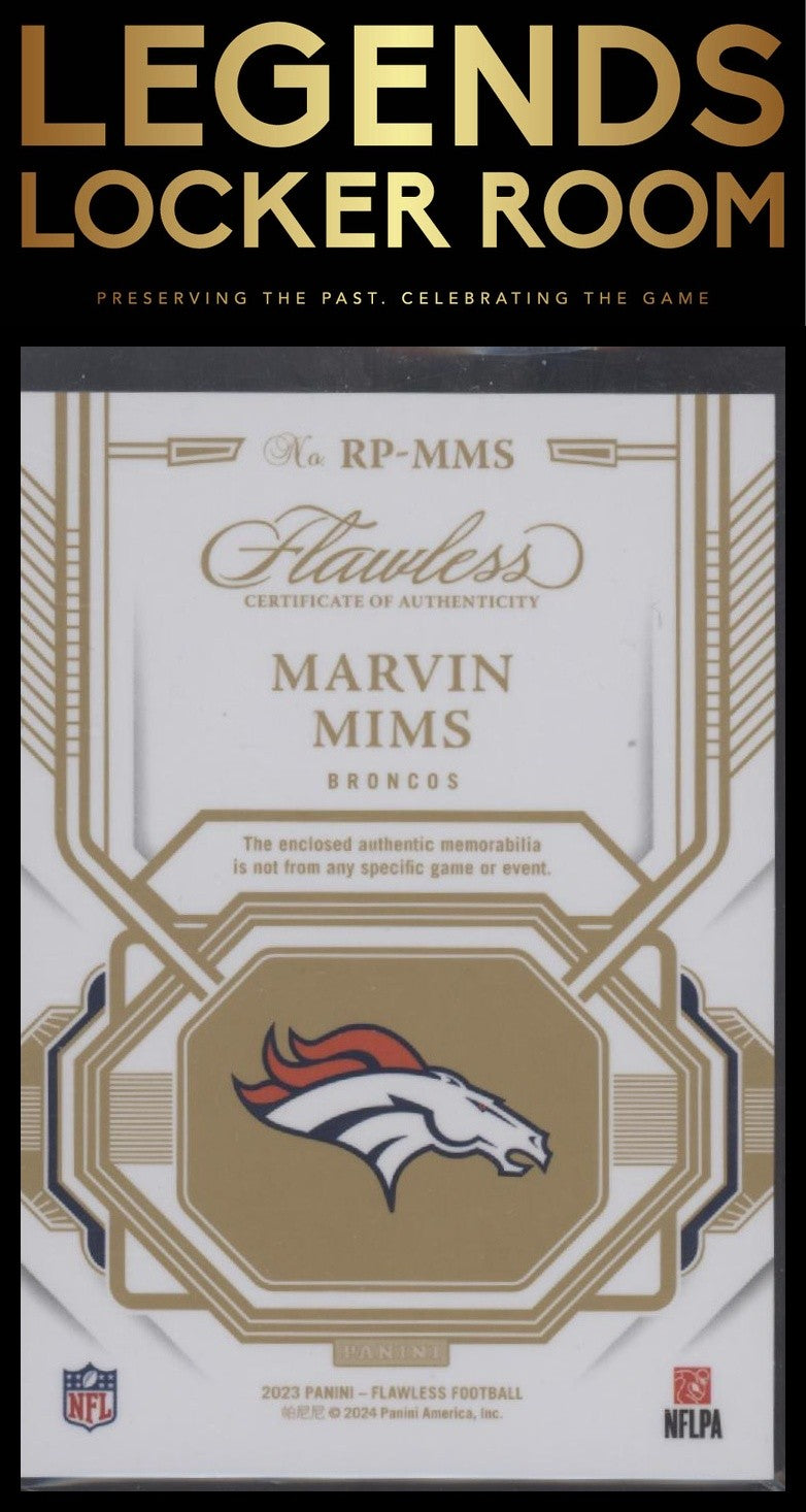 2023 Panini Flawless #RP-MMS Marvin Mims Rookie Patches Silver #/20