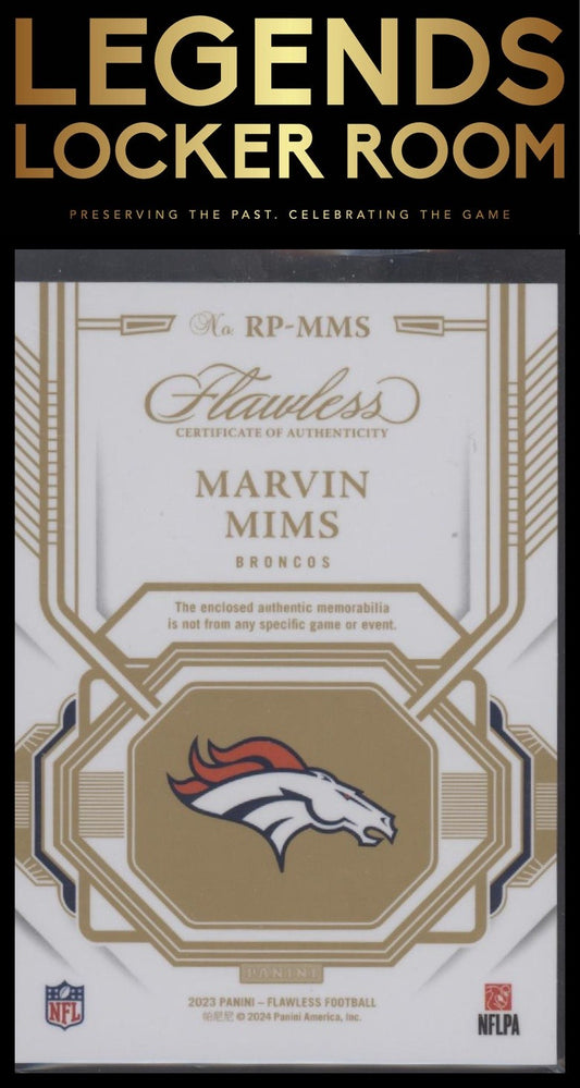 2023 Panini Flawless #RP-MMS Marvin Mims Rookie Patches Silver #/20