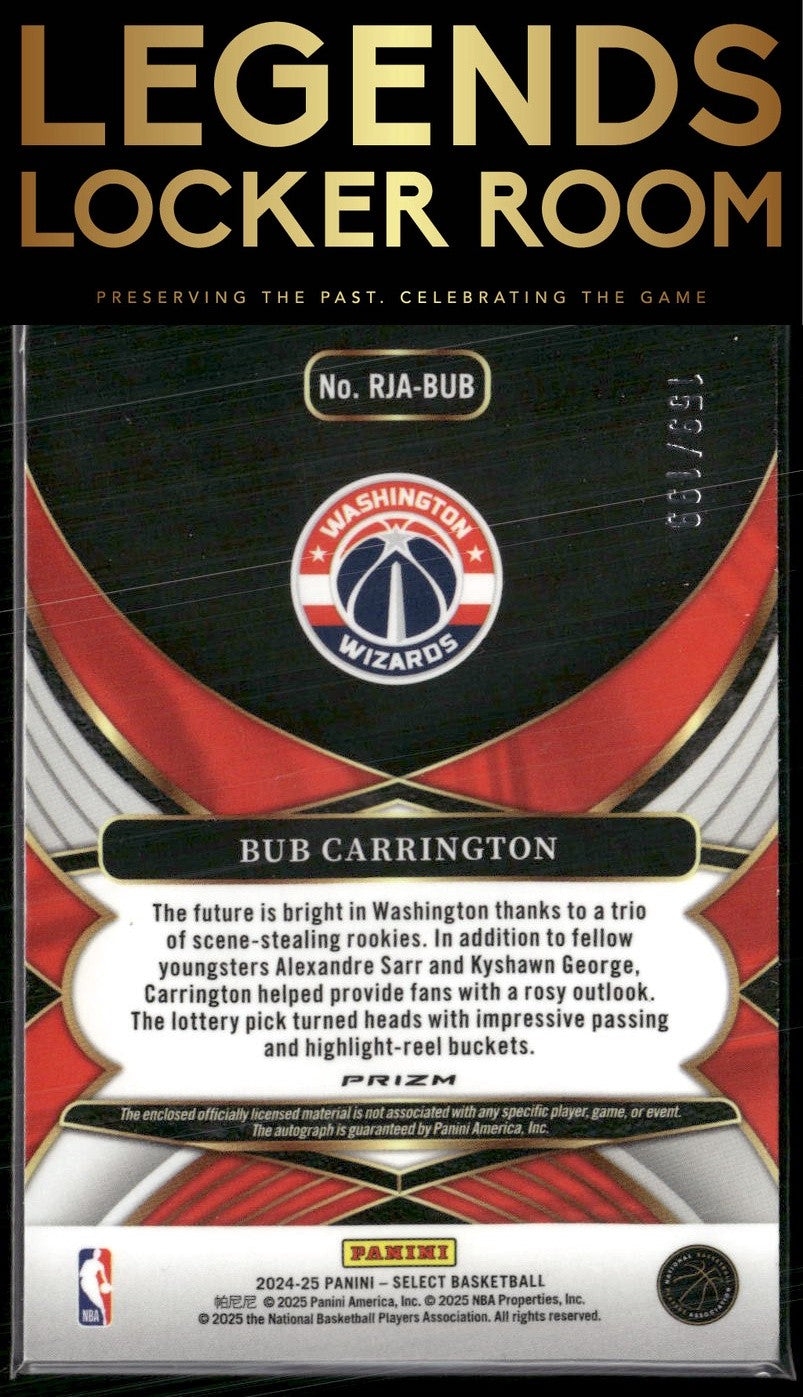 2024-25 Panini Select #RJA-BUB Bub Carrington Rookie Jersey Autograph /199