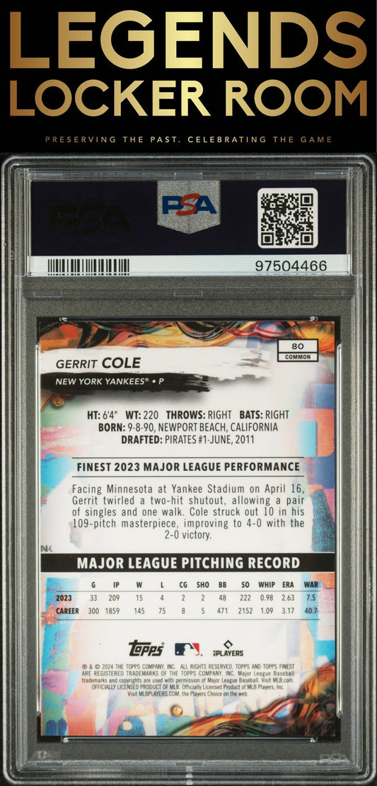 2024 Topps Finest #80 Gerrit Cole Purple Checkerboard Ref PSA 10