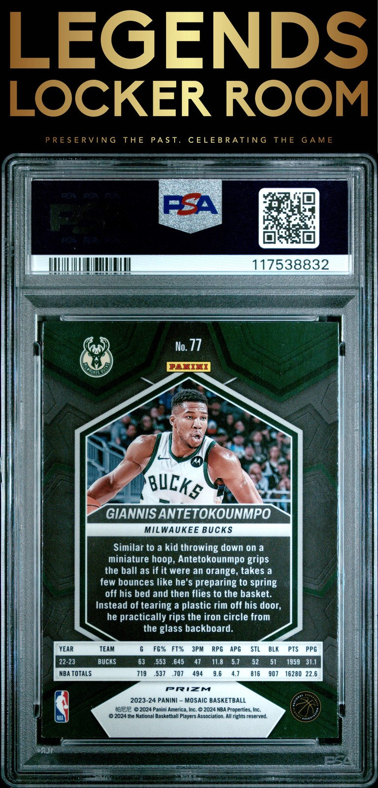 2023 Panini Mosaic #77 Giannis Antetokounmpo Genesis PSA 7