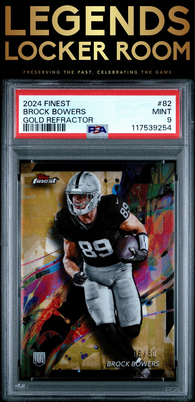 2024 Topps Finest #82 Brock Bowers Gold Refractor PSA 9