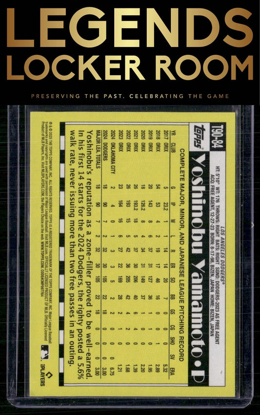 2025 Topps #T90-84 Yoshinobu Yamamoto 1990 Topps Baseball 35th Anniversary