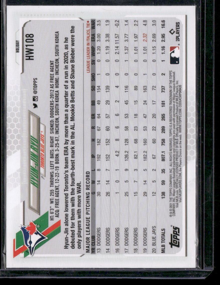 2021 Topps Holiday #HW108 Hyun-Jin Ryu Metallic Holiday