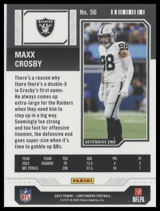 2023 Panini Contenders #56 Maxx Crosby Season Ticket Retail