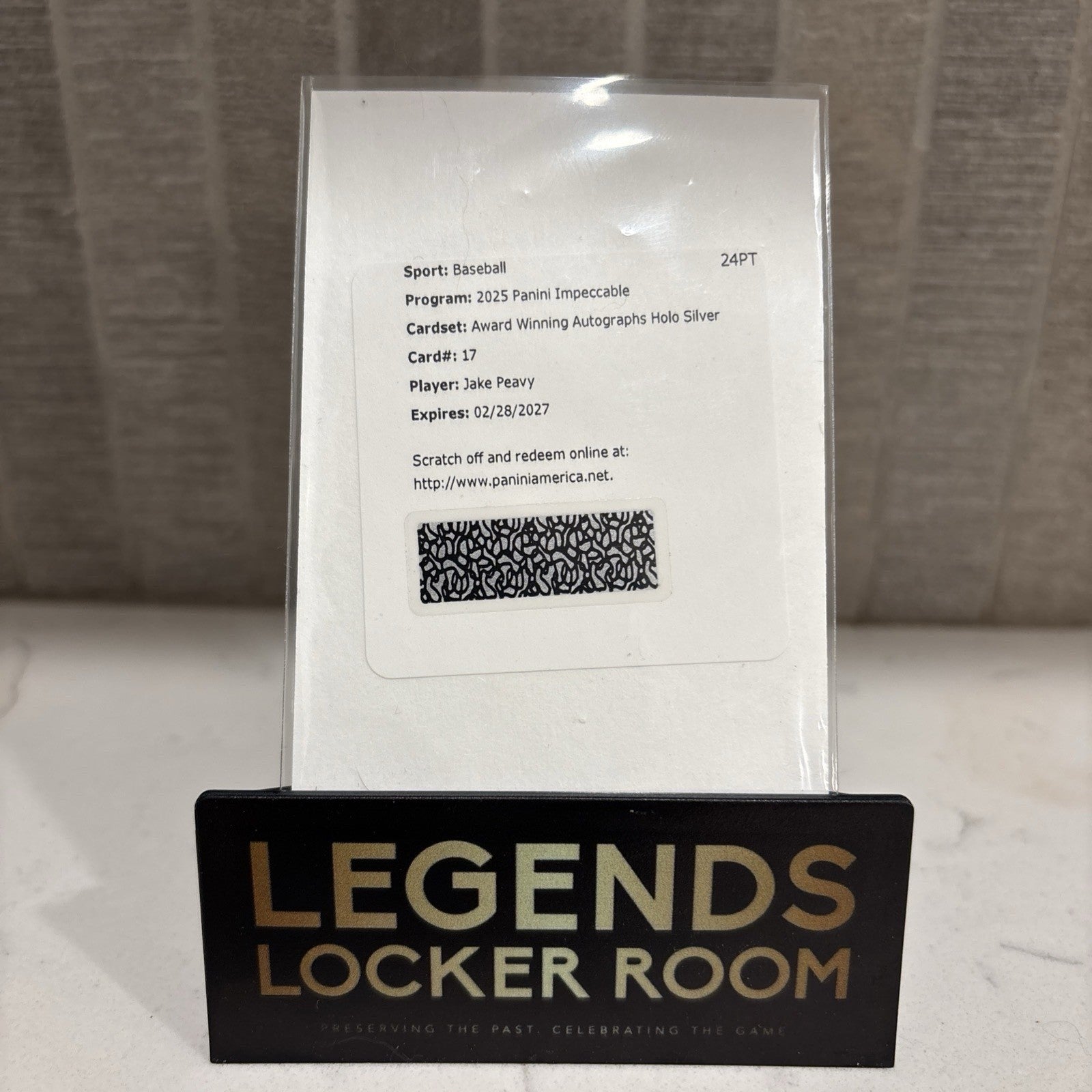 2025 Panini Impeccable Jake Peavy Award Winning Auto Holo Silver /35 Redemption