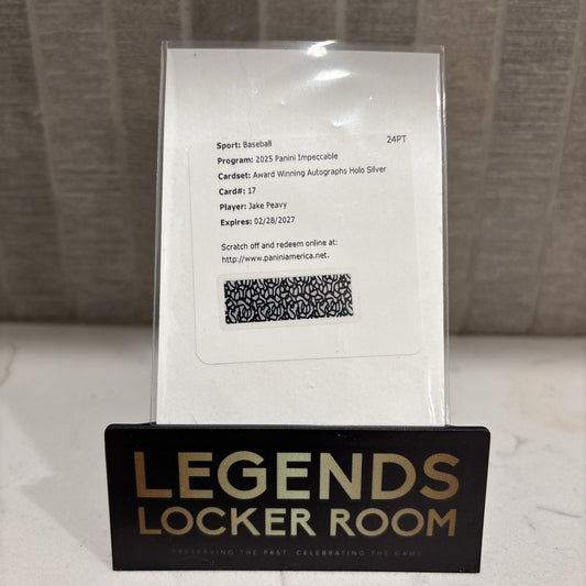 2025 Panini Impeccable Jake Peavy Award Winning Auto Holo Silver /35 Redemption