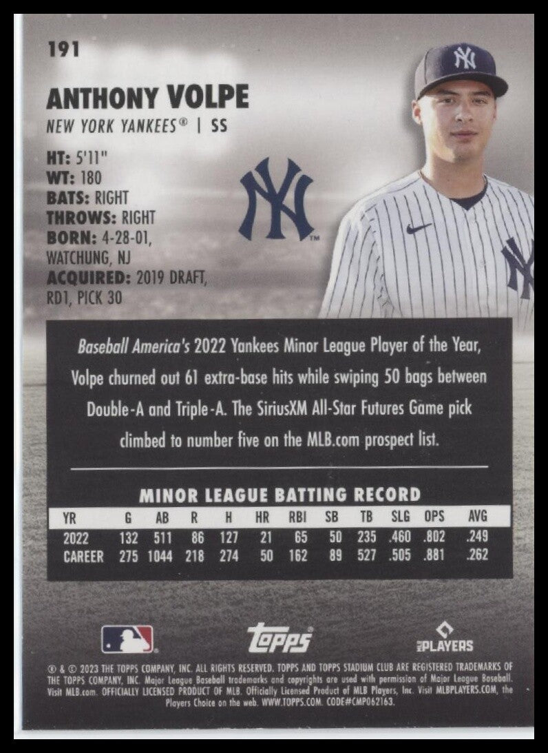 2023 Stadium Club #191 Anthony Volpe