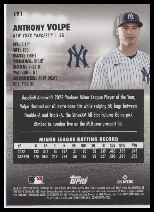 2023 Stadium Club #191 Anthony Volpe