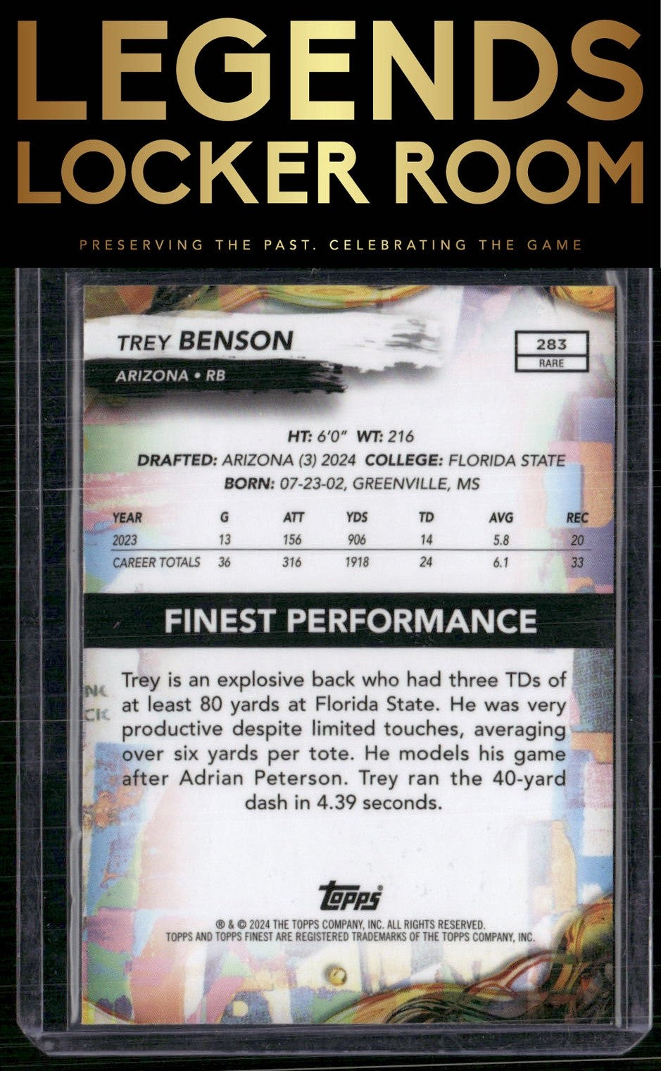 2024 Finest #283 Trey Benson Sky Blue Refractor #/150