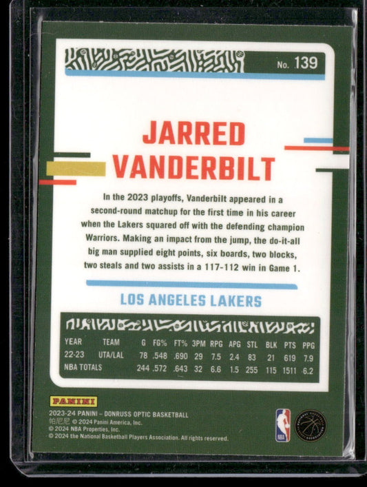 2023-24 Donruss Optic #139 Jarred Vanderbilt