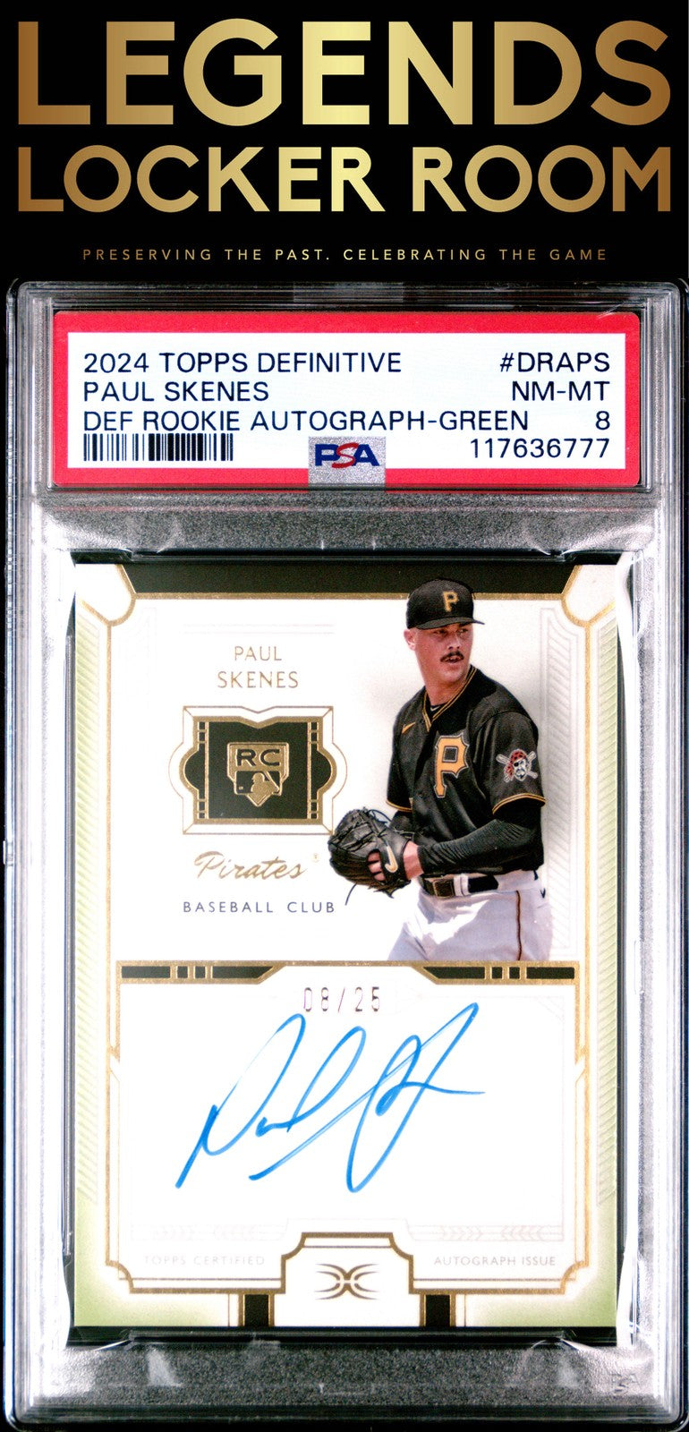 2024 Topps Definitive Collection Rookie Autographs Paul Skenes Green PSA 8