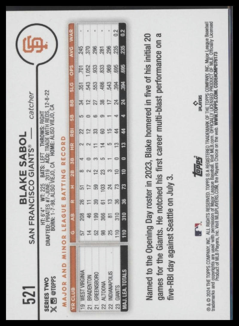 2024 Topps #521 Blake Sabol