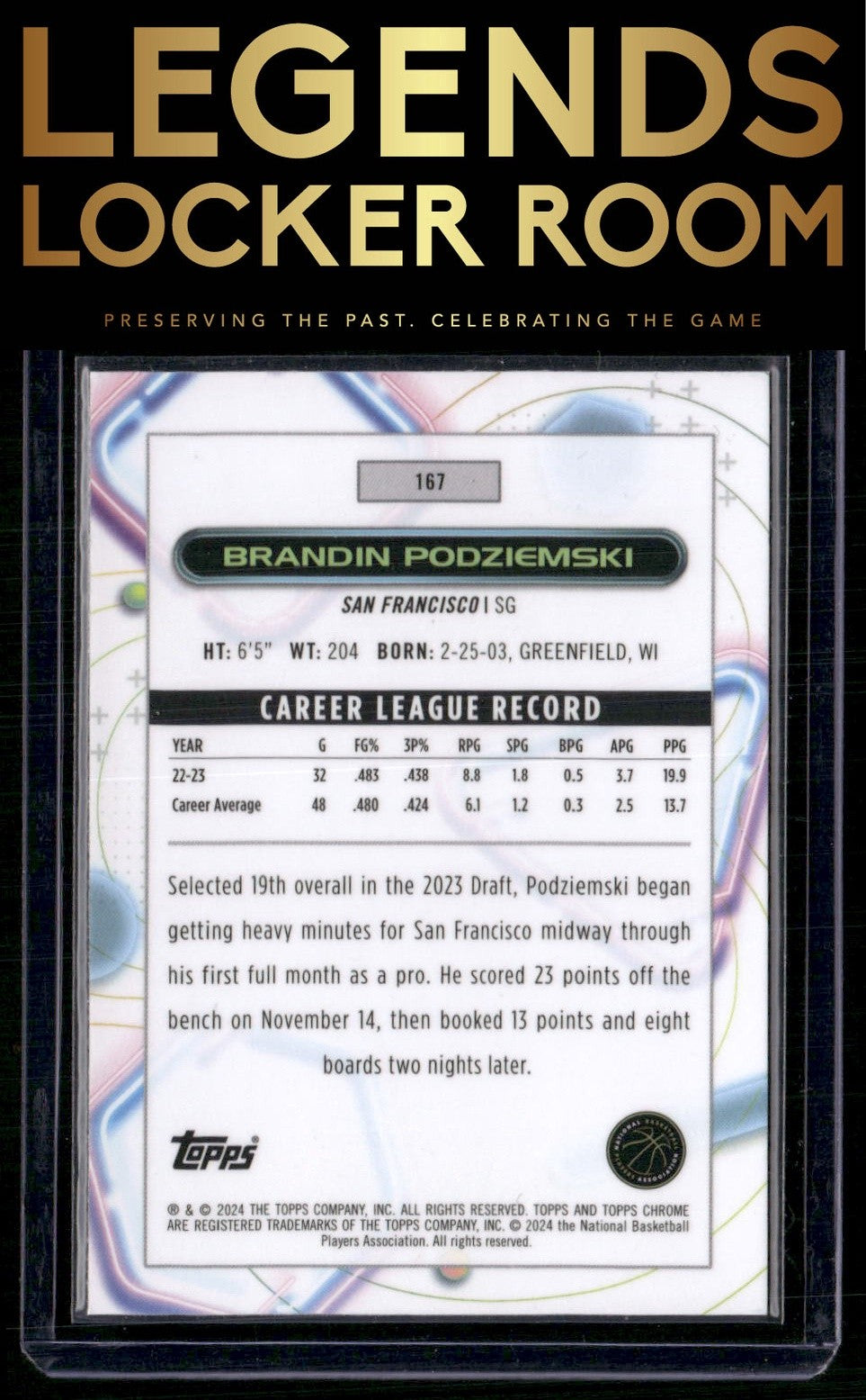 2023-24 Topps Chrome Cosmic #167 Brandin Podziemski