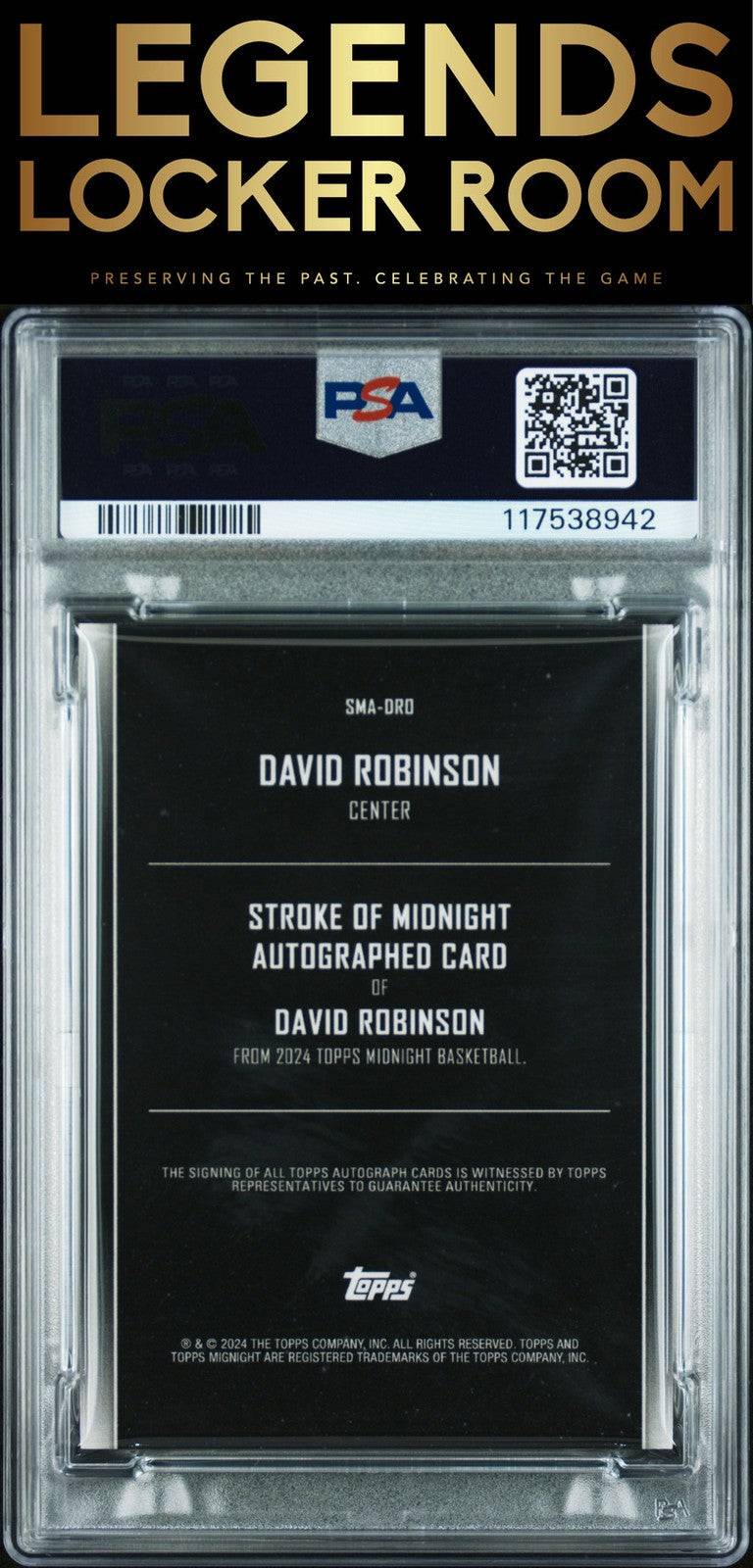 2023 Topps Midnight Stroke Of Midnight Autographs #SMADRO David Robinson PSA 10