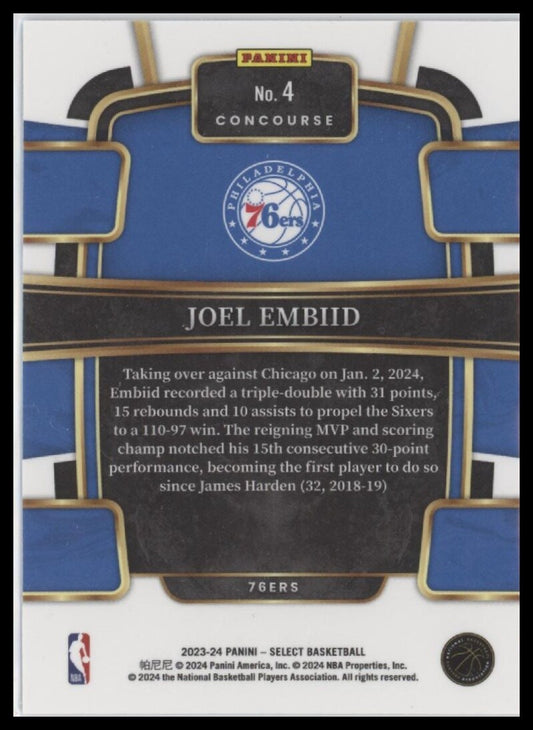 2023-24 Panini Select #4 Joel Embiid Blue (Retail Base)