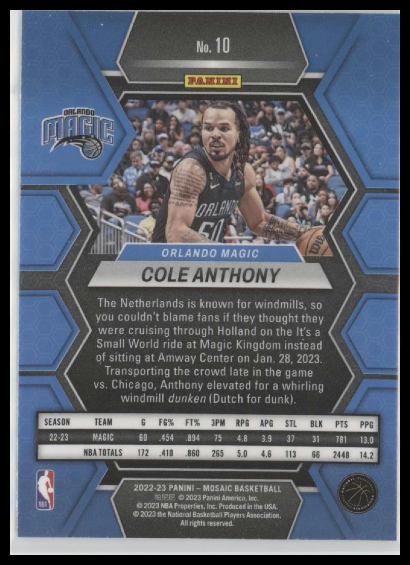 2022-23 Panini Mosaic #10 Cole Anthony