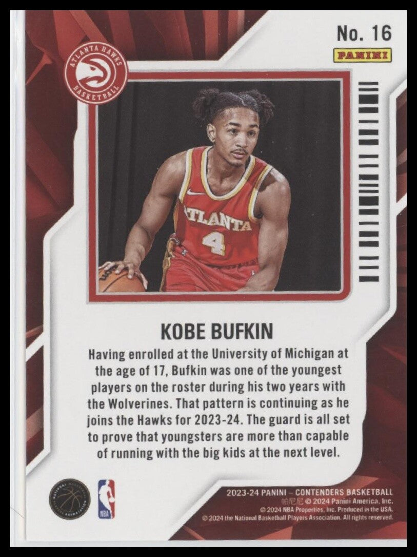 2023-24 Panini Contenders #16 Kobe Bufkin Rookie of the Year Contenders